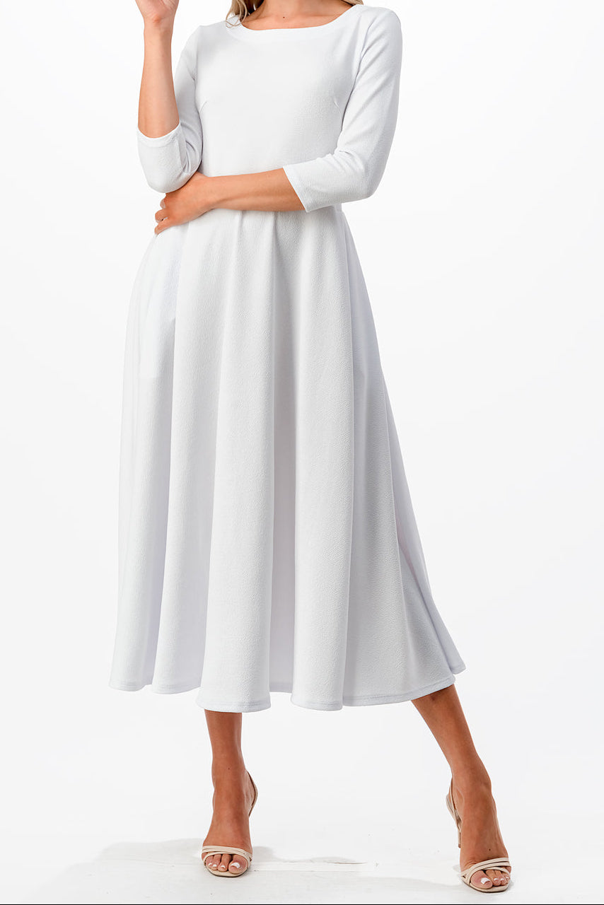 Midi, A-Line Dress with 3/4 Sleeves and Pockets